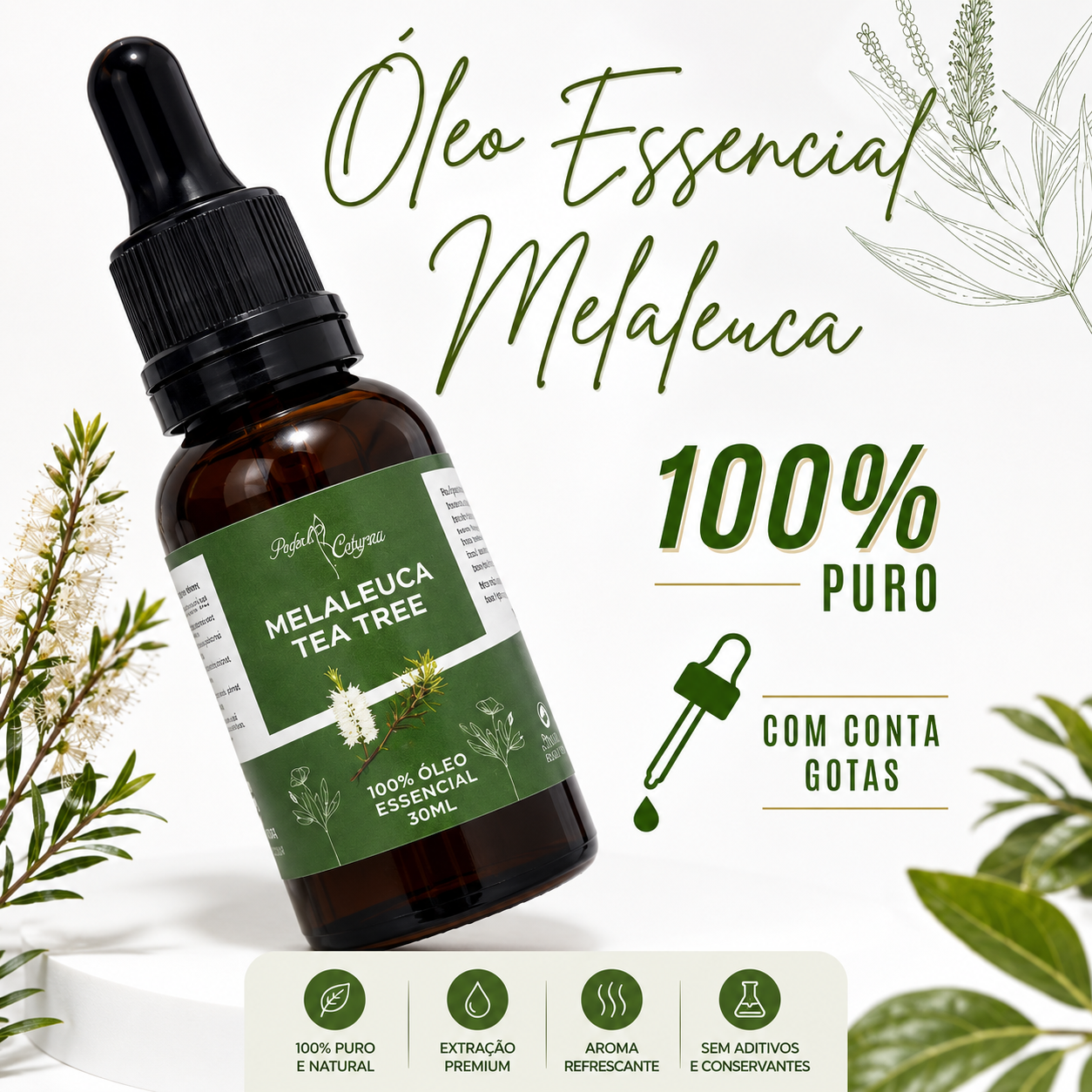 Óleo Essencial de Melaleuca 100% Puro