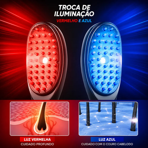 Escova de Ledterapia e Fototerapia Capilar 4 em 1