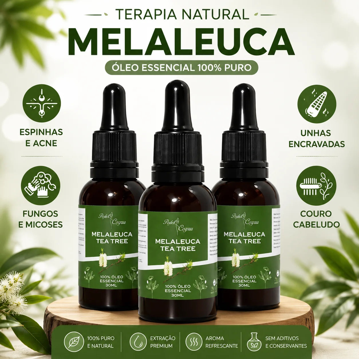 Óleo Essencial de Melaleuca 100% Puro