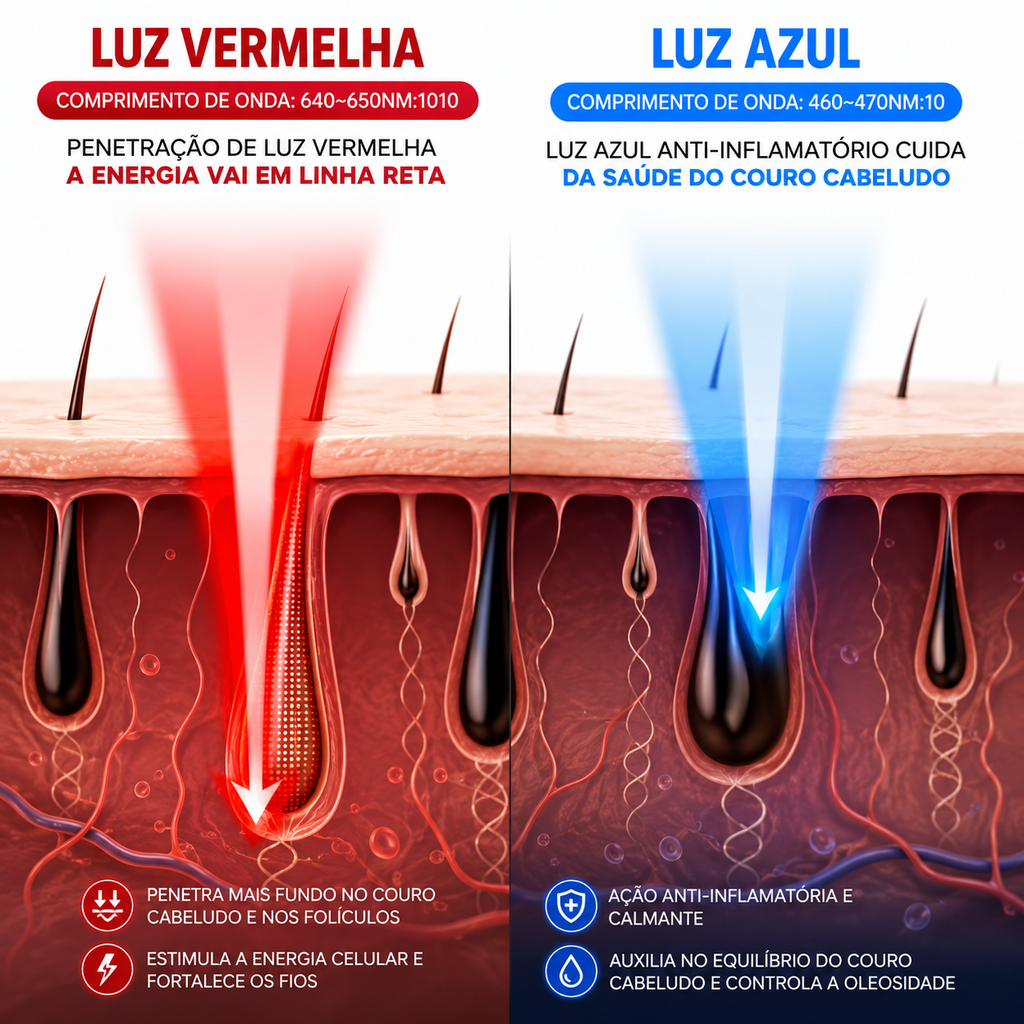 Escova de Ledterapia e Fototerapia Capilar 4 em 1