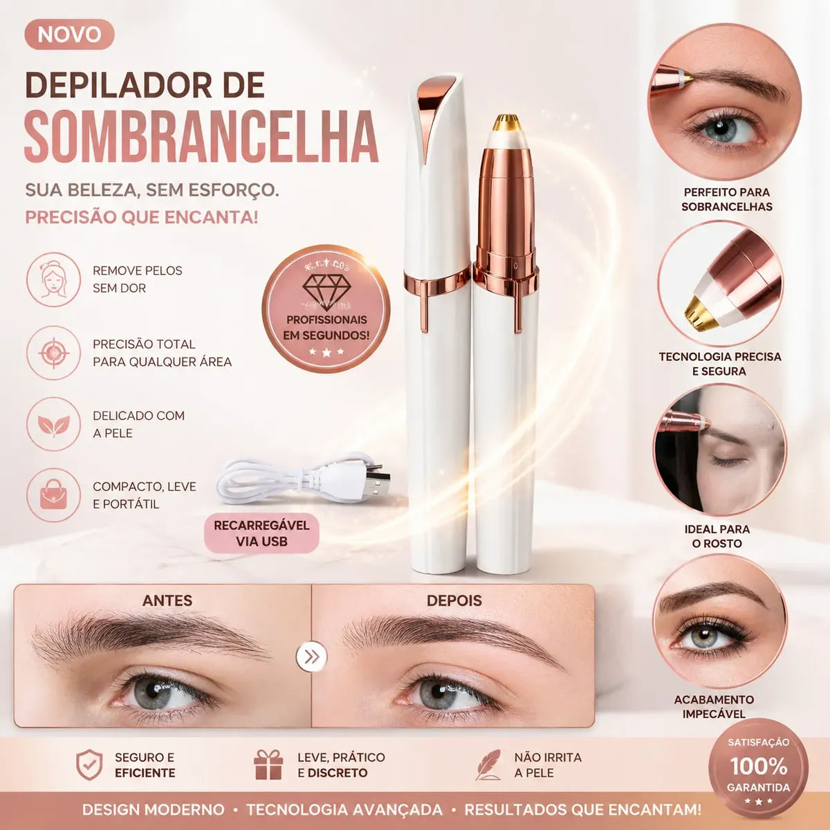 Caneta Depiladora Recarregável